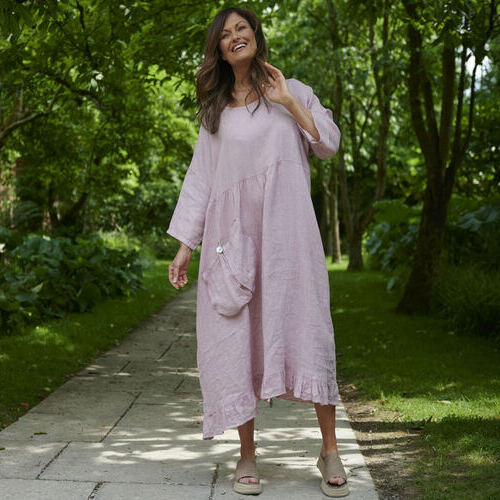 chinese dress ladies Lagenlook Linen Dress with Buttons and Pockets