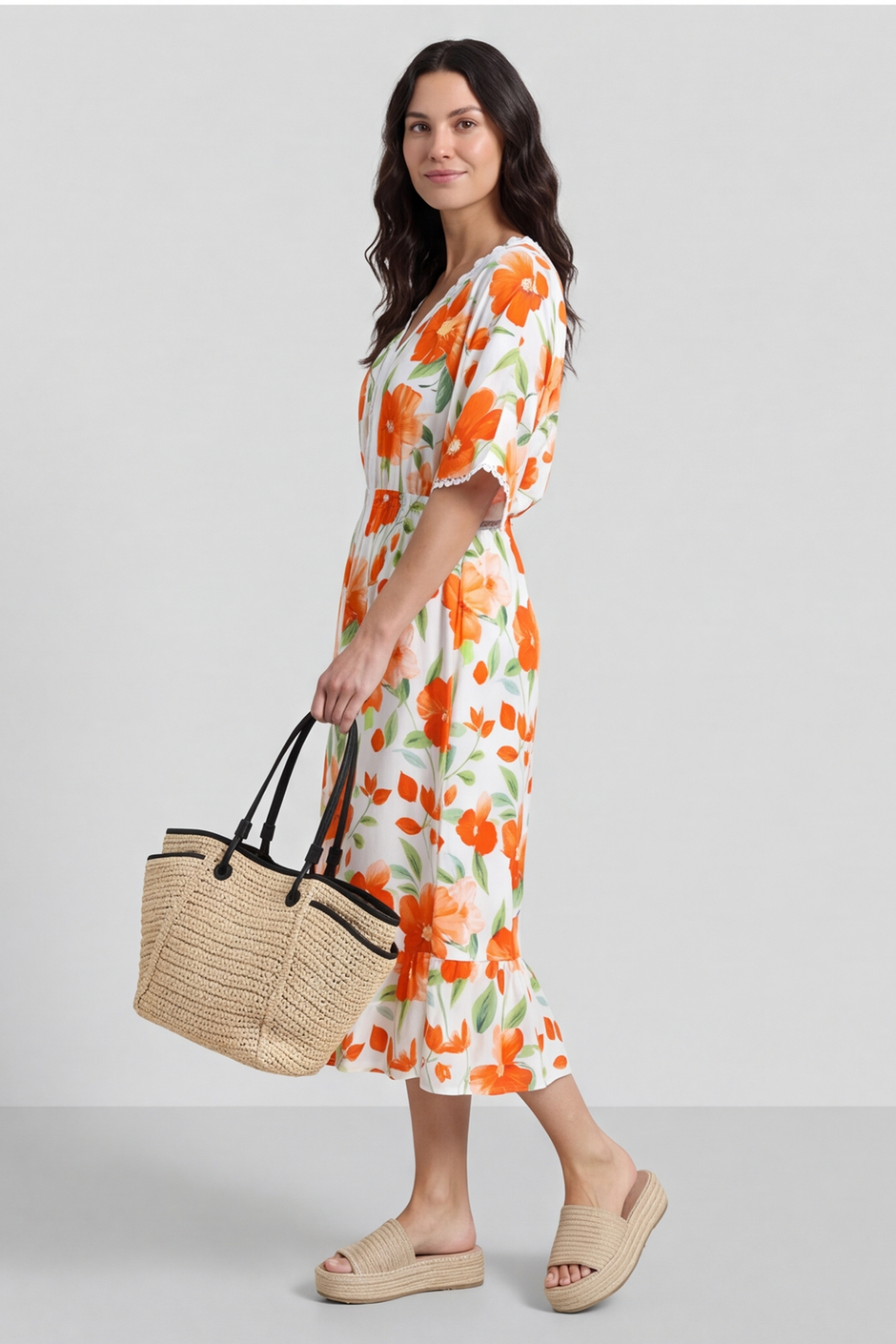 Amyla Floral Print Dress Orange