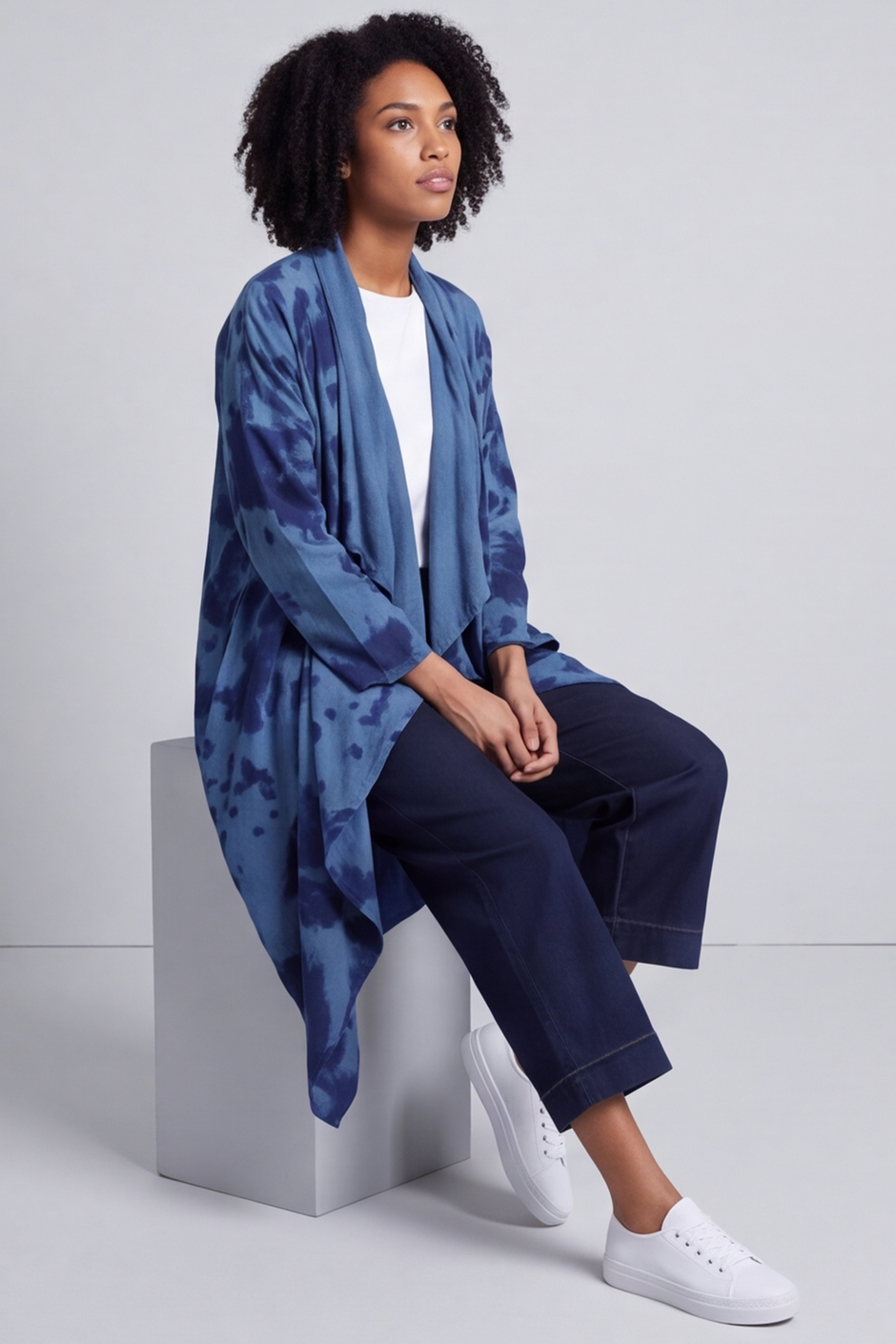 Avice Ink Print Linen Jacket Blue