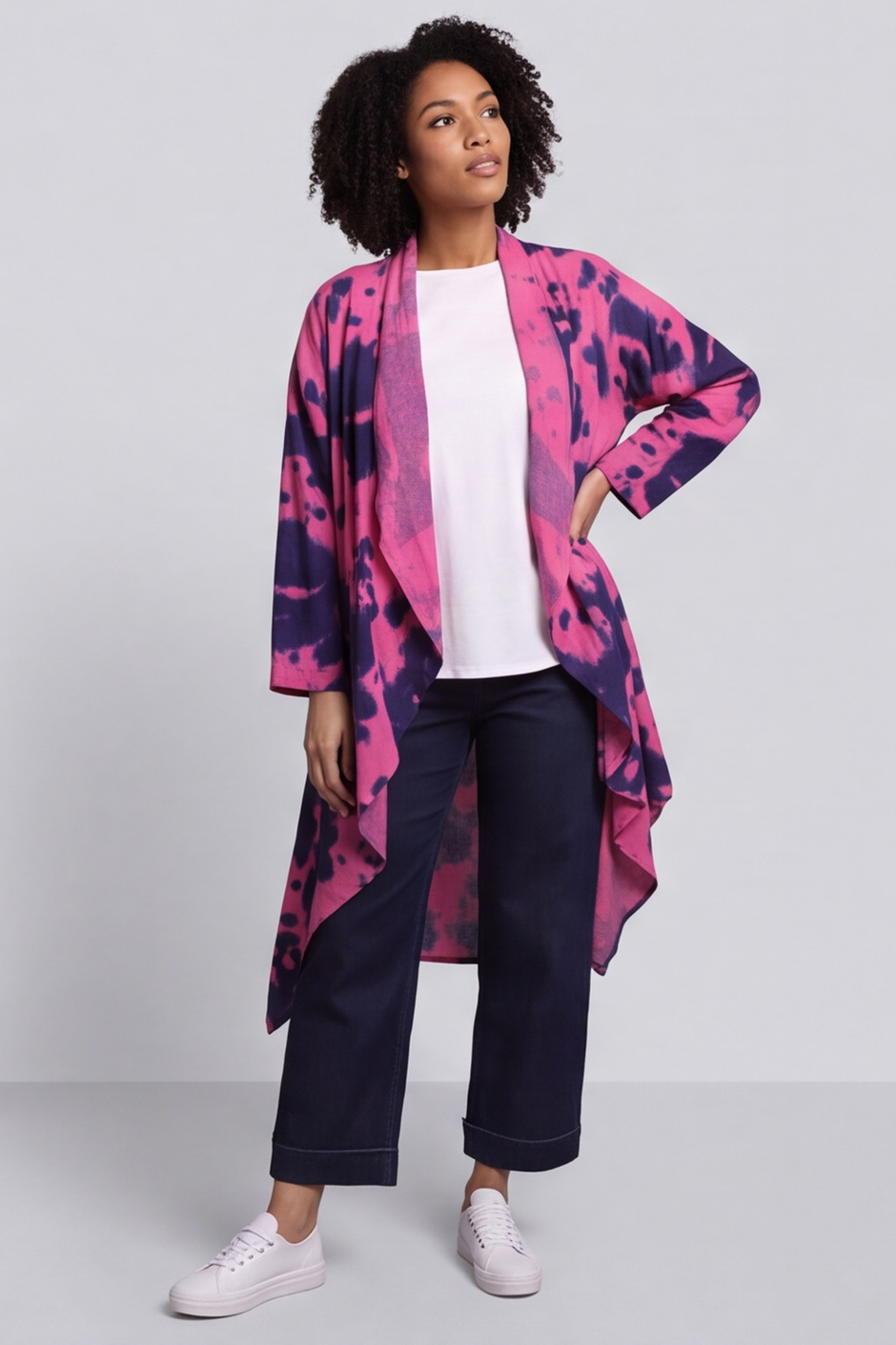 Avice Ink Print Linen Jacket Fuchsia