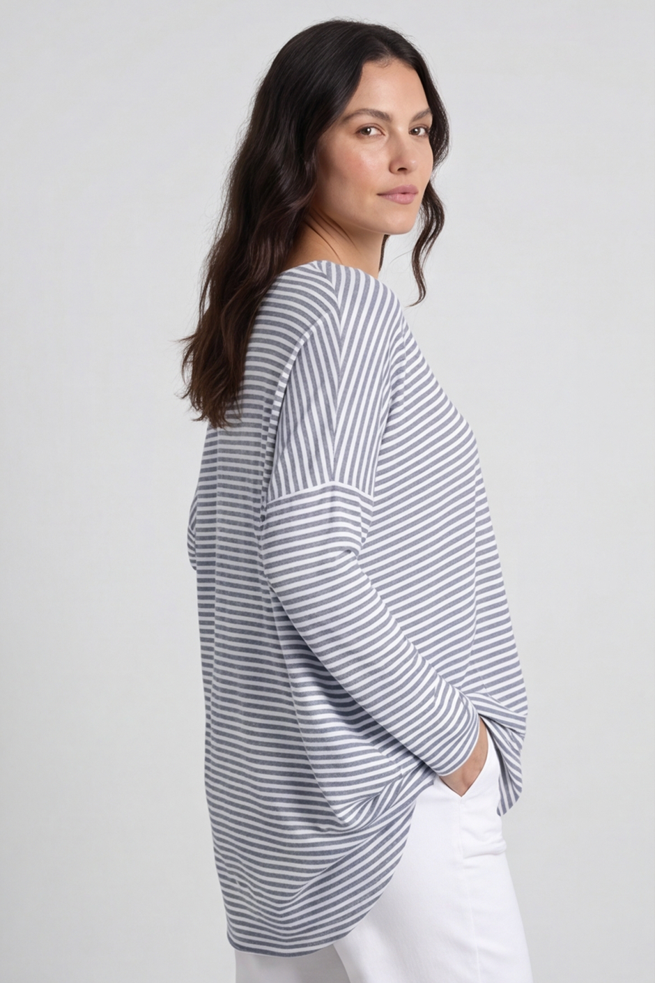 Avril Stripe Slouch Top Navy
