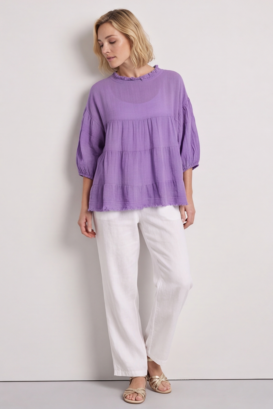 Bingham Tiered Cotton Top Purple