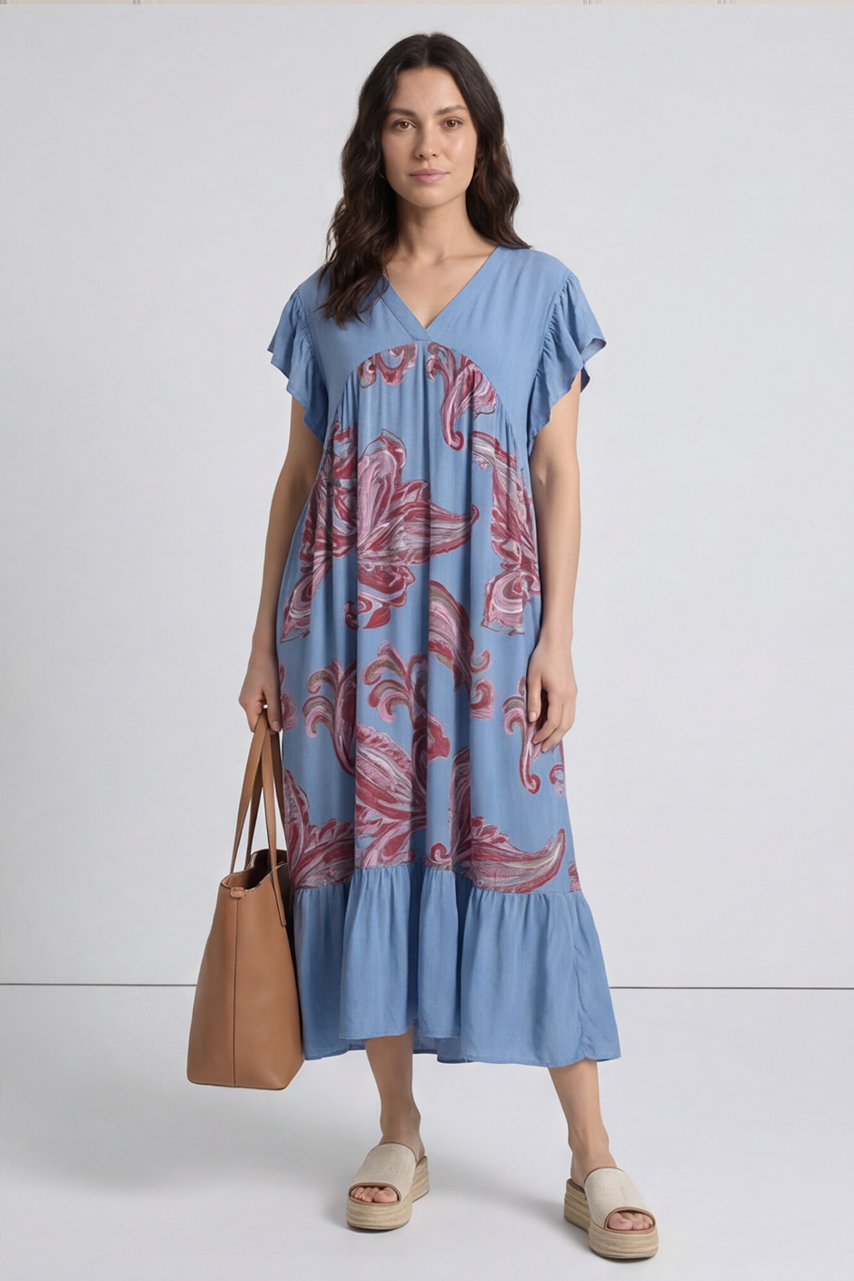 Carli V-Neck Pattern Dress Blue
