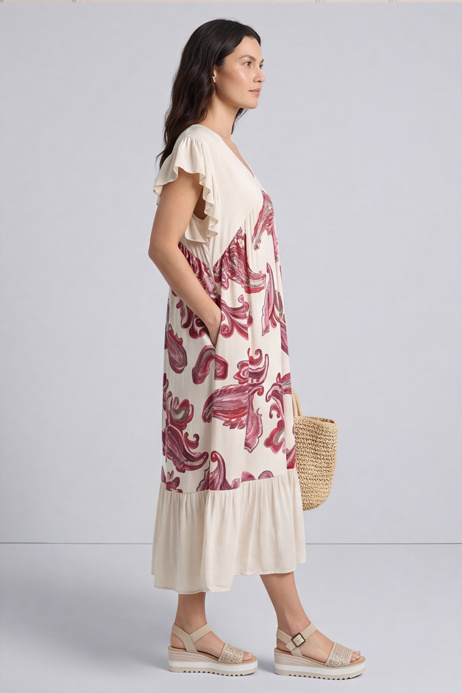 Carli V-Neck Pattern Dress Stone