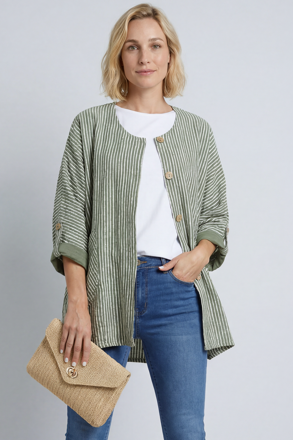 Carlota Stripe Linen Jacket Khaki