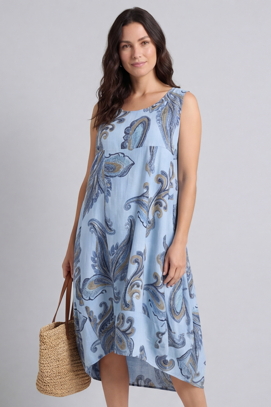 Carrie Sleeveless Pattern Cotton Dress Light Blue