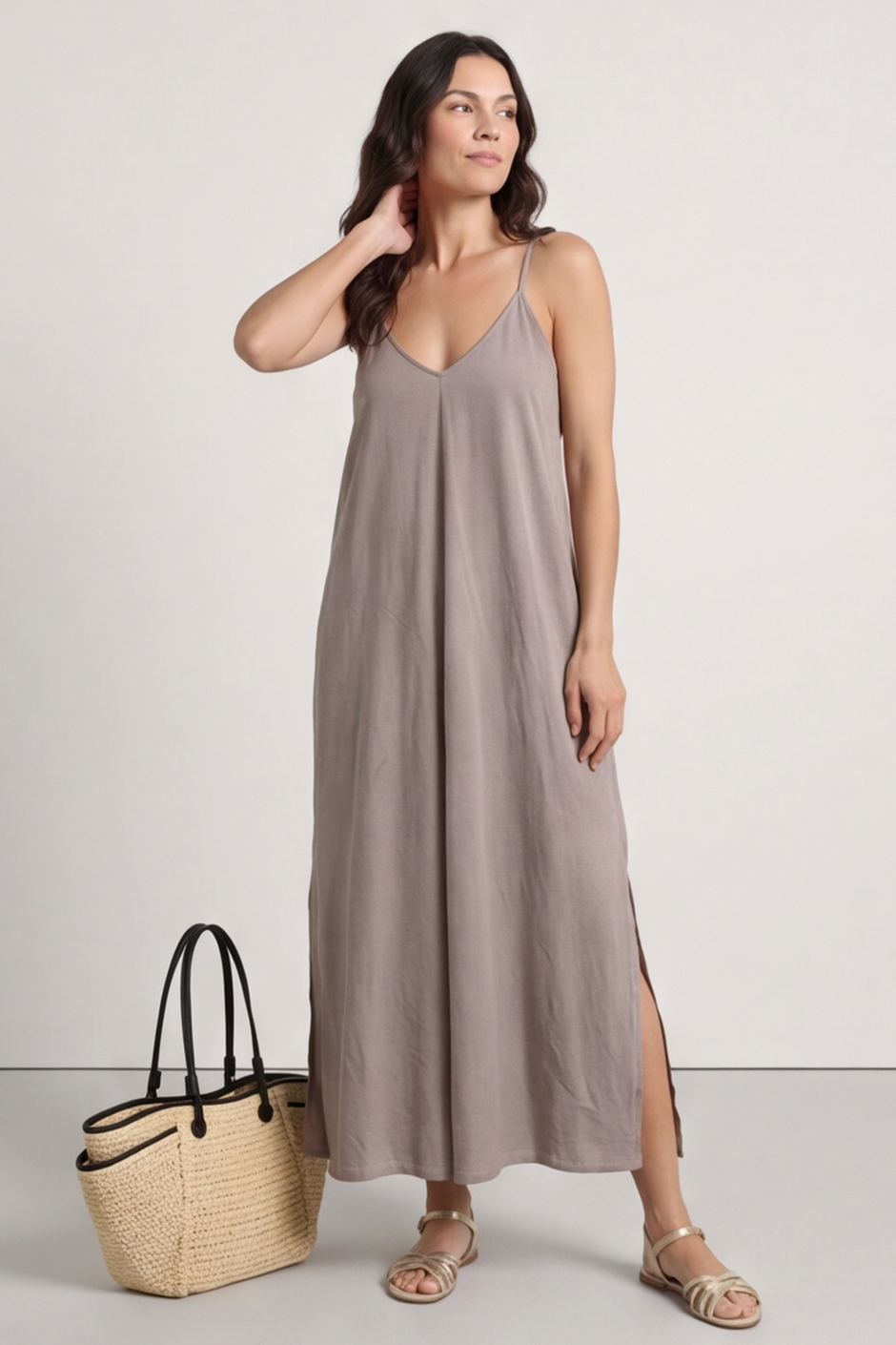 Cesca Strap Linen Dress Mocha