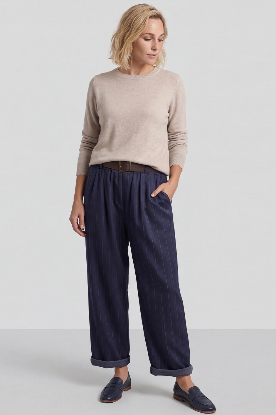 Charlie Belted Trousers Navy
