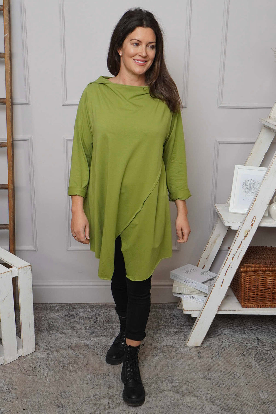 Nelle Cowl Cotton Top Olive