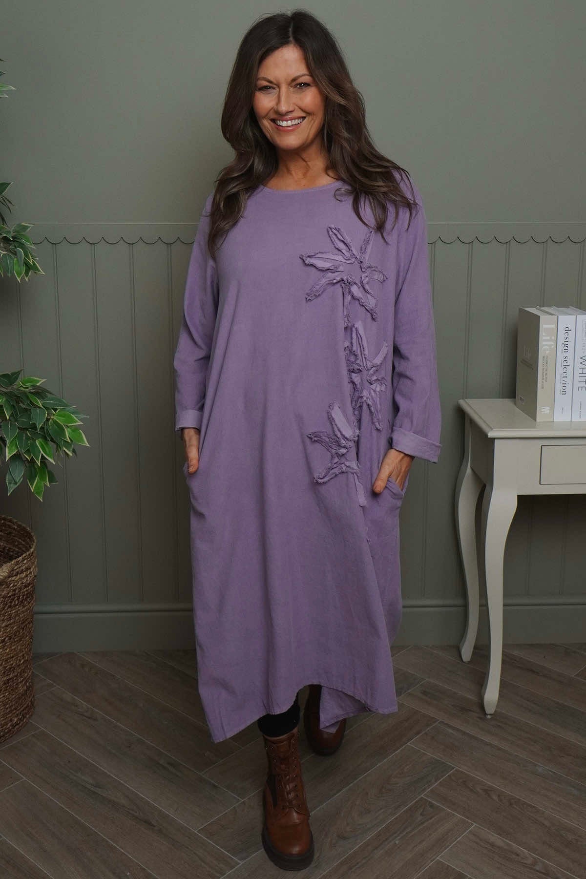 Florina Flower Patch Needlecord Dress Purple – Kit and Kaboodal