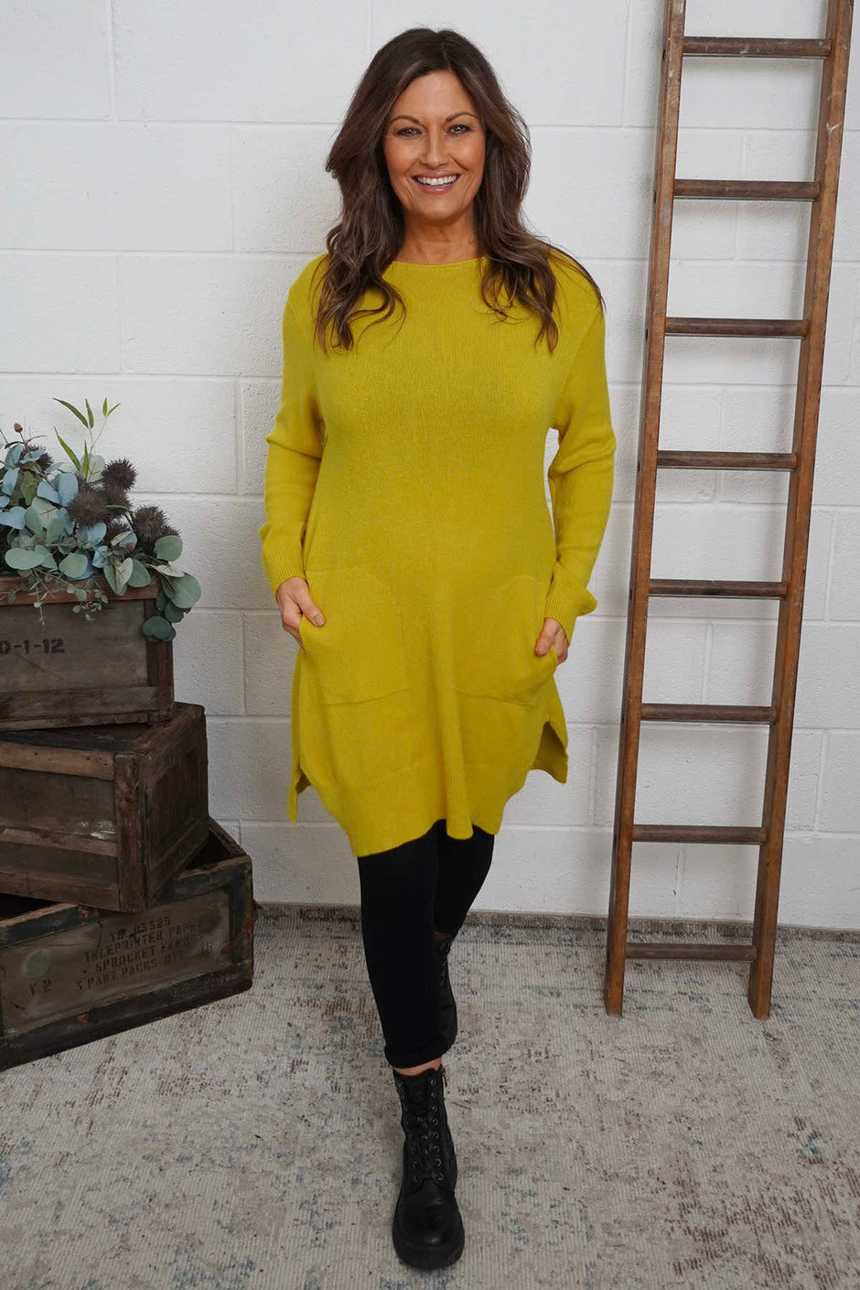 Elisa Pocket Knitted Tunic Yellow