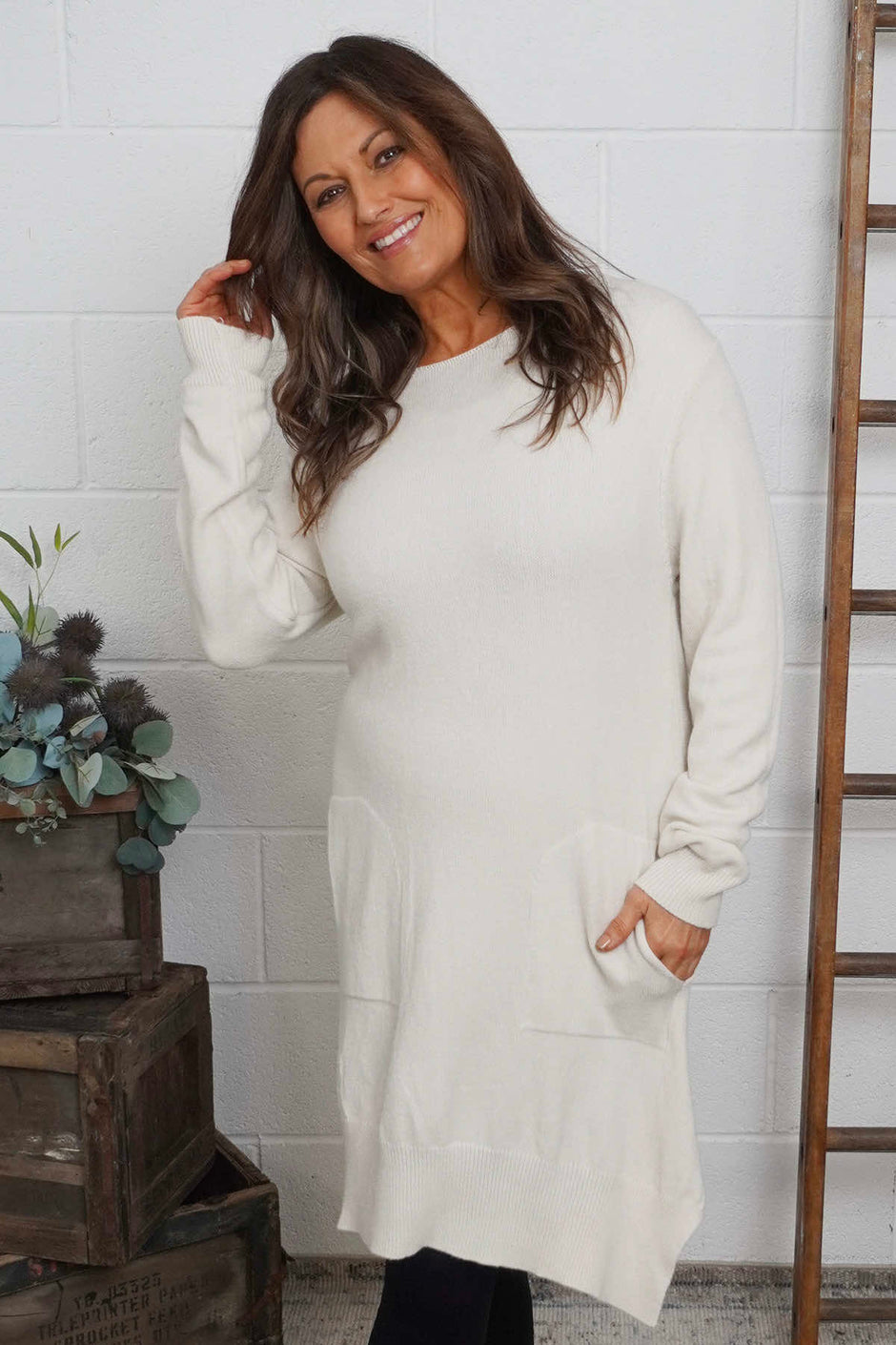 Elisa Pocket Knitted Tunic Stone
