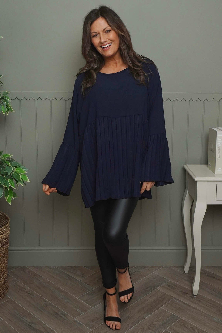 Wynne Pleated Top Navy