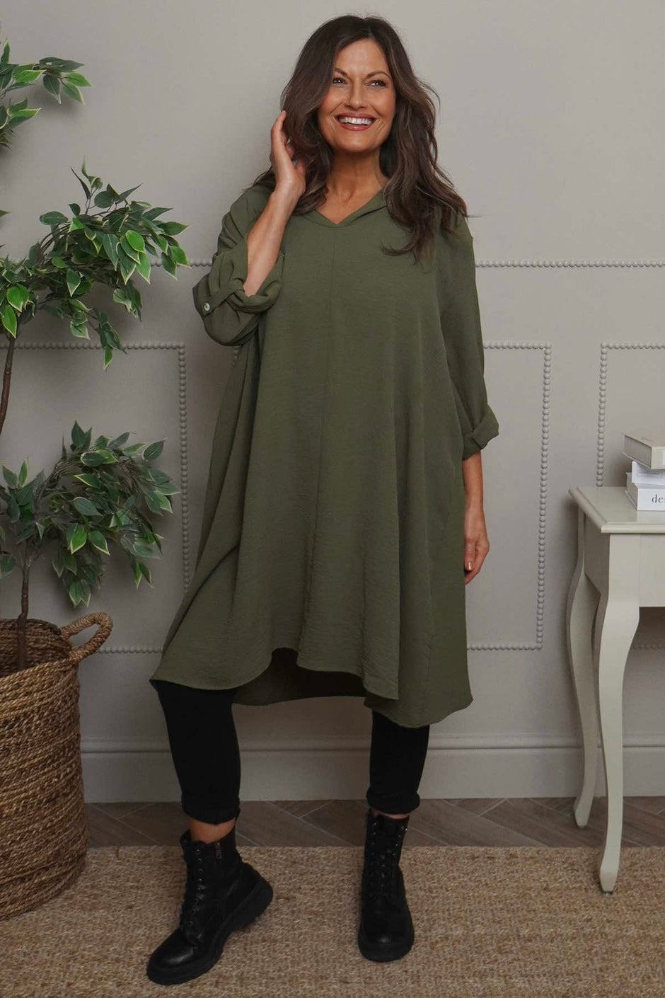 Viviette Hooded Tunic Khaki