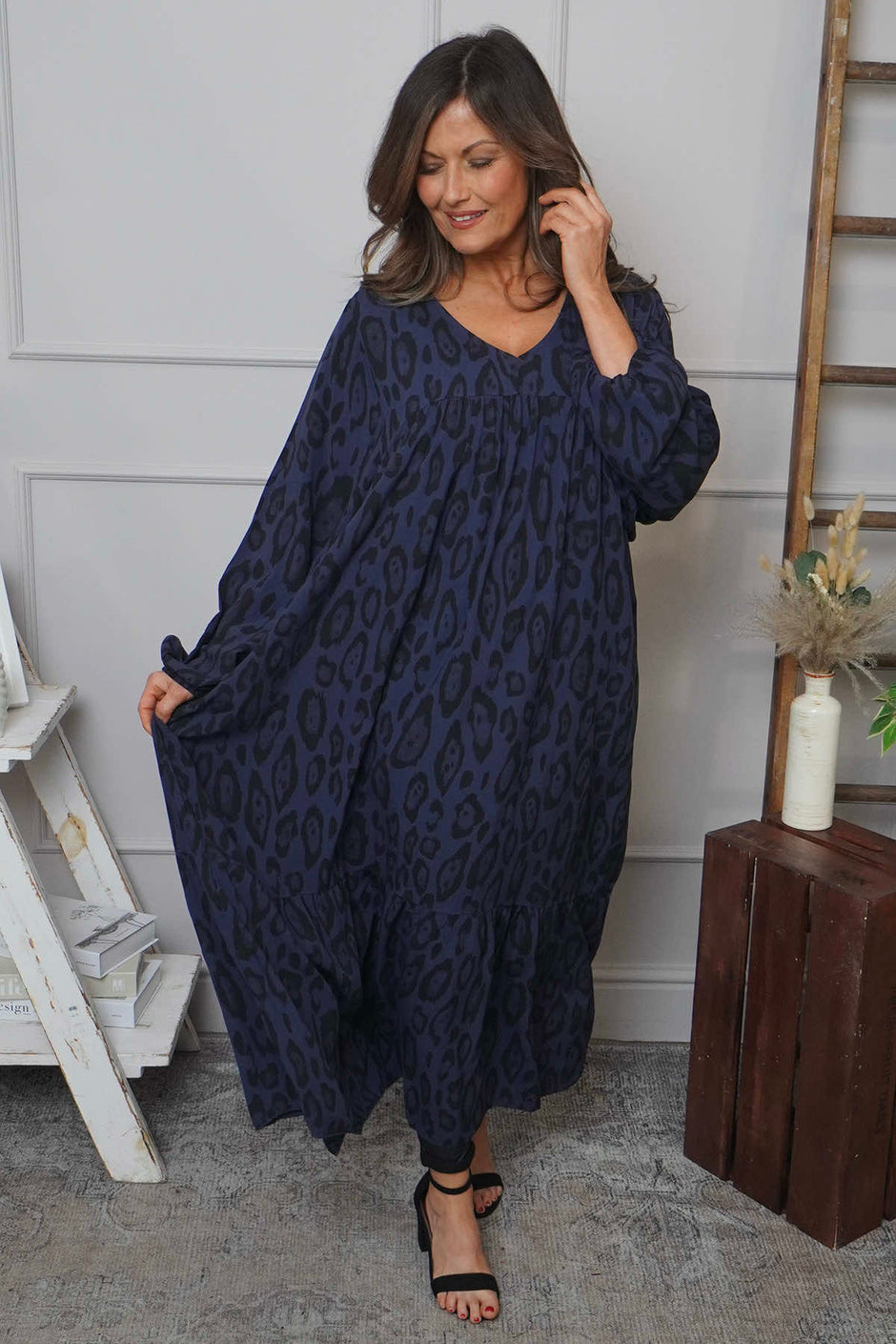 Tozi Leopard Print Dress Navy