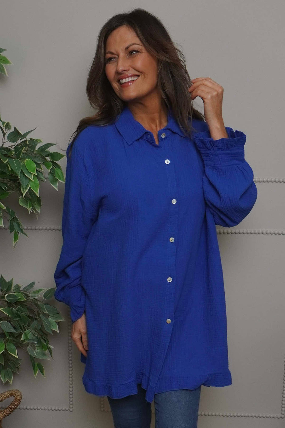 Krista Crinkle Cotton Shirt Cobalt