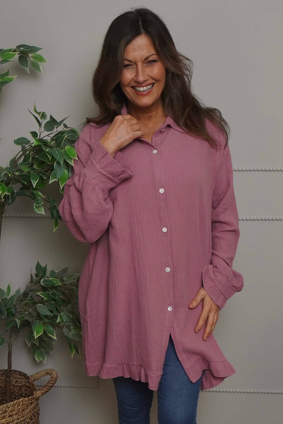 Krista Crinkle Cotton Shirt Pink