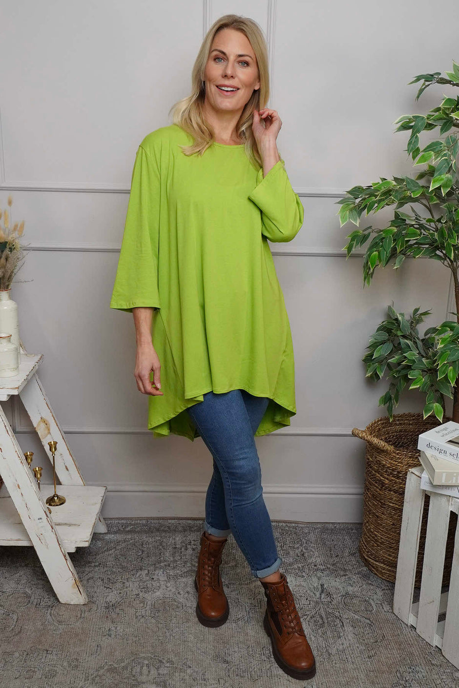 Lulu Button Back Cotton Top Green