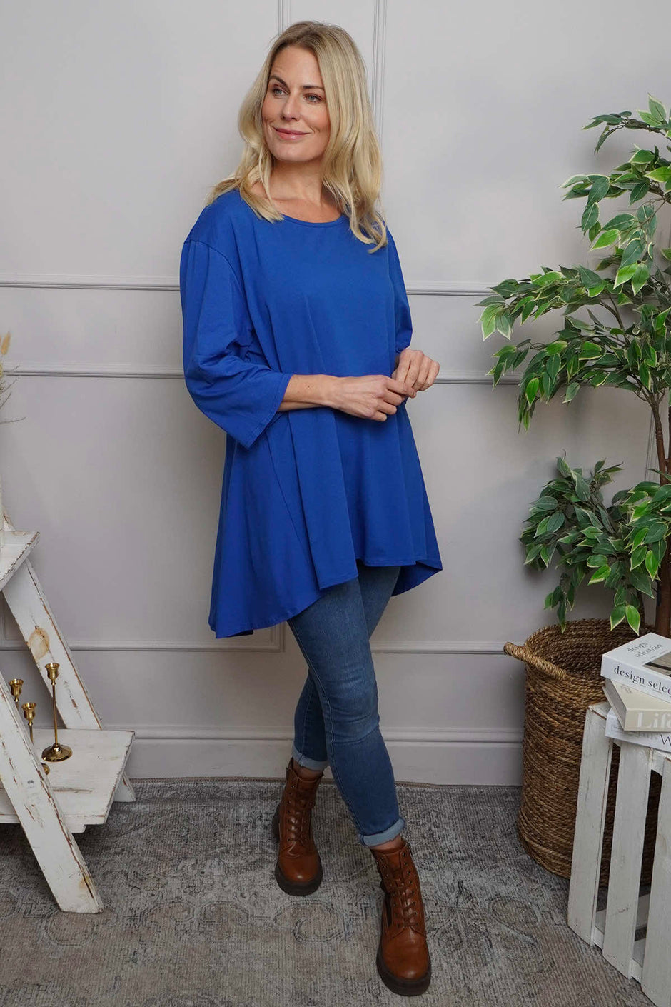 Lulu Button Back Cotton Top Cobalt