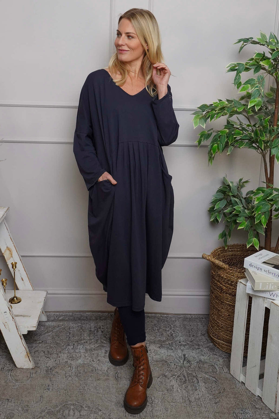 Fenella Long Sleeve Cotton Dress Navy