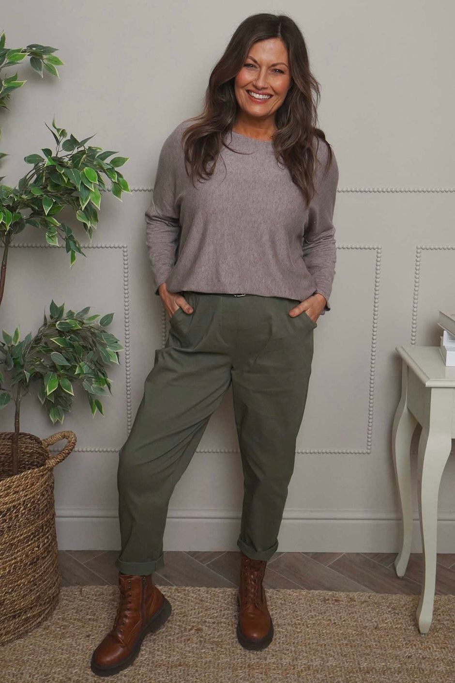 Philippa Belted Trousers Khaki