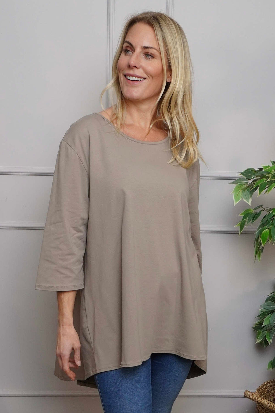 Lulu Button Back Cotton Top Mocha