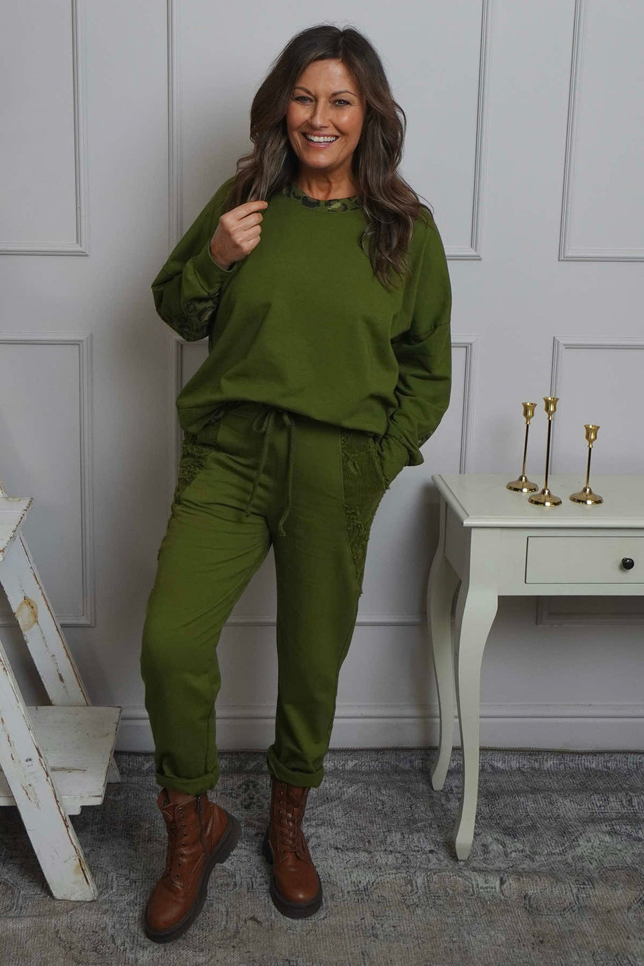 Lina Cord Detail Cotton Joggers Olive