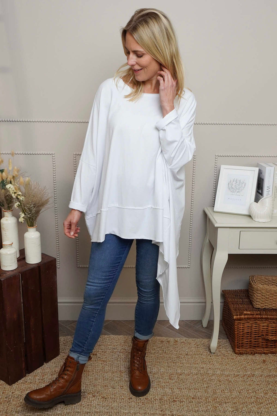 Margie Dip Side Cotton Top White