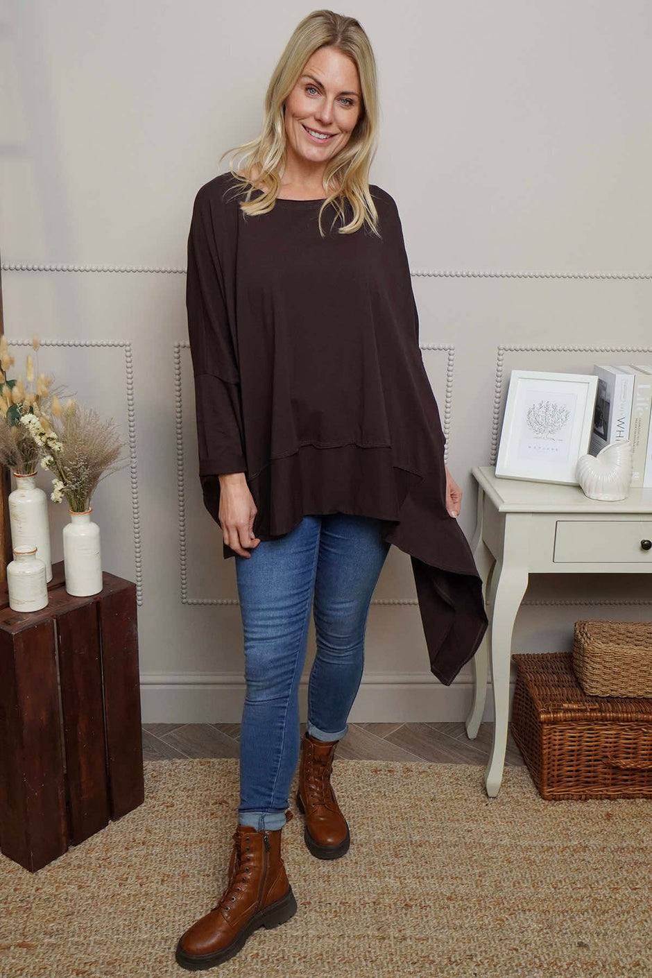 Margie Dip Side Cotton Top Cocoa