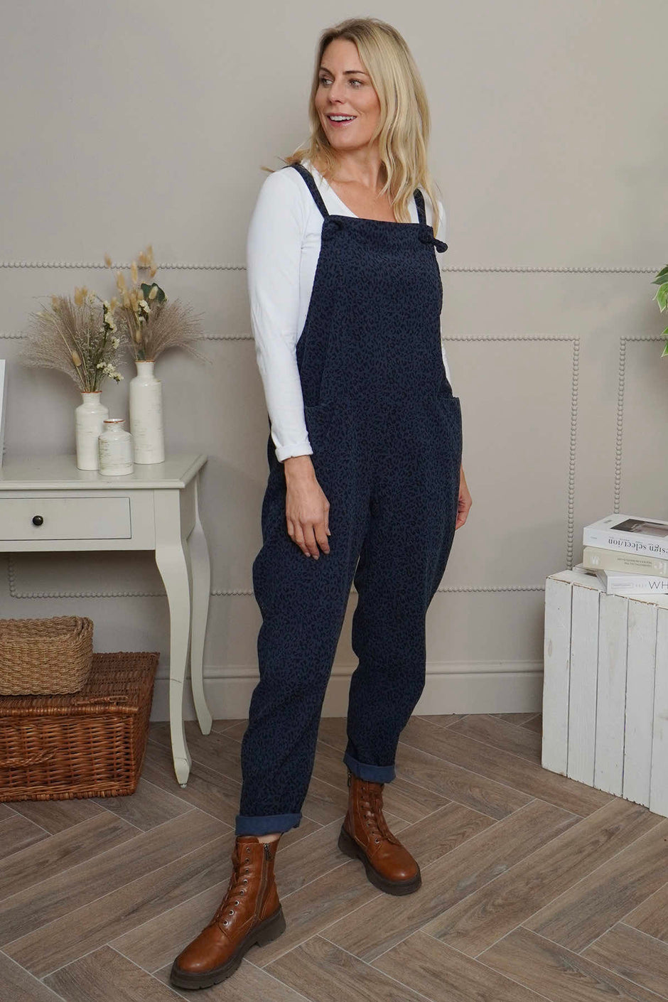 Pabo Leopard Needlecord Dungarees Navy