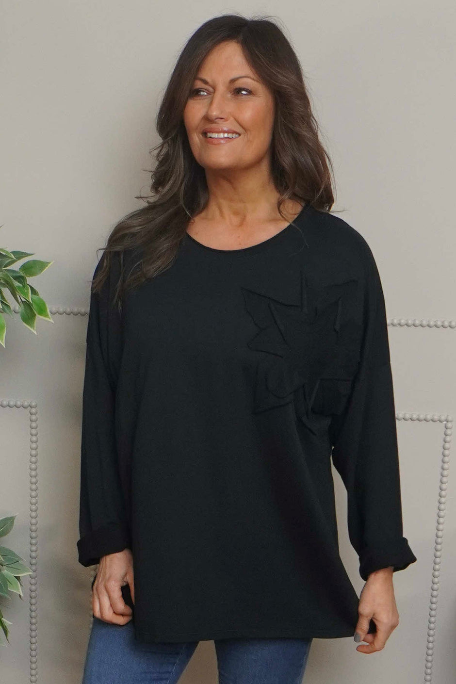 Kaila Flower Patch Cotton Top Black