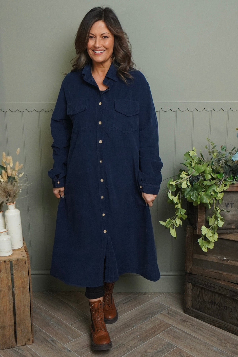 Dezi Needlecord Shirt Dress Navy