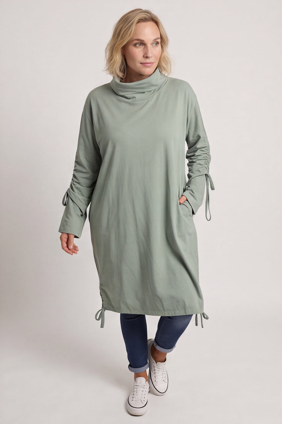 Dalary Cowl Neck Cotton Tunic Sage Green