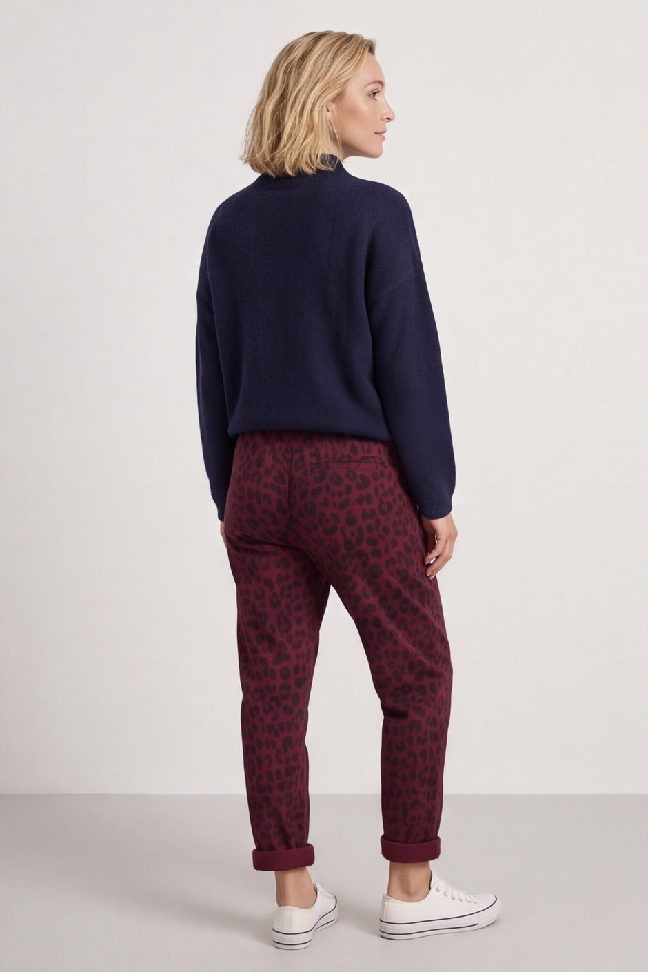 Effie Leopard Print Cotton Joggers Wine