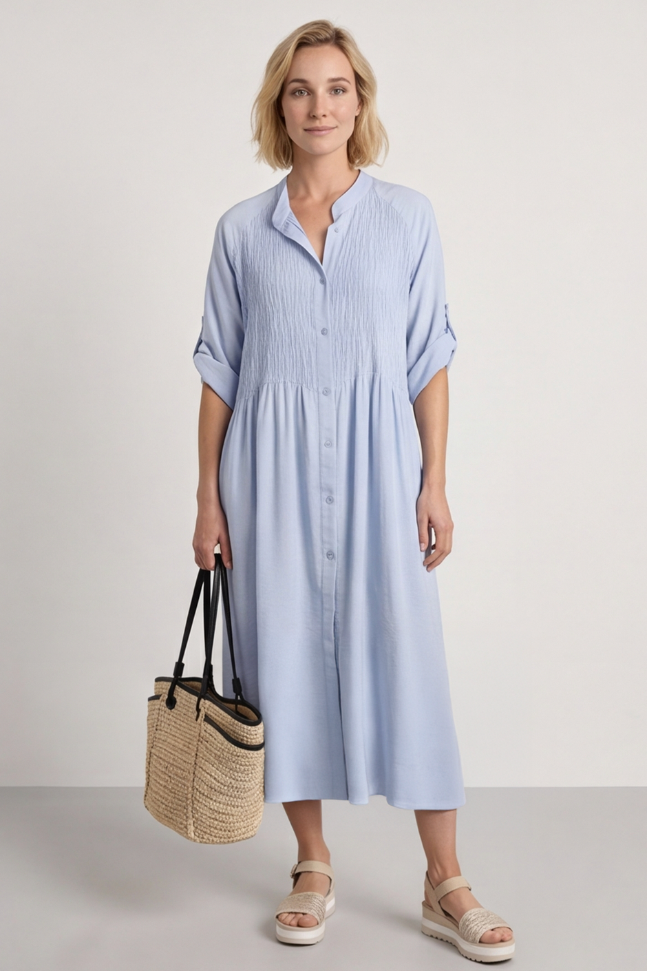 Emersyn Crinkle Shirt Dress Powder Blue