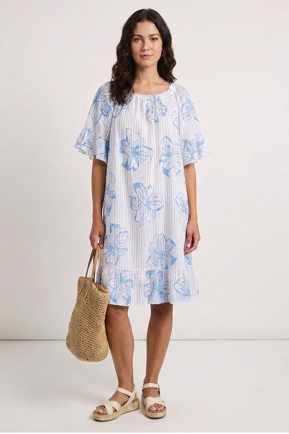 Fabiola Print Bardot Tunic Powder Blue