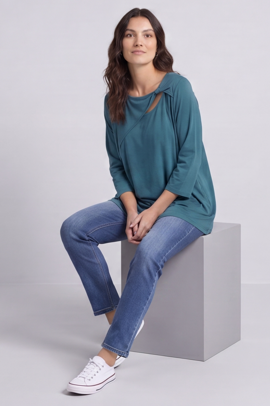 Gemma Knot Detail Cotton Top Teal
