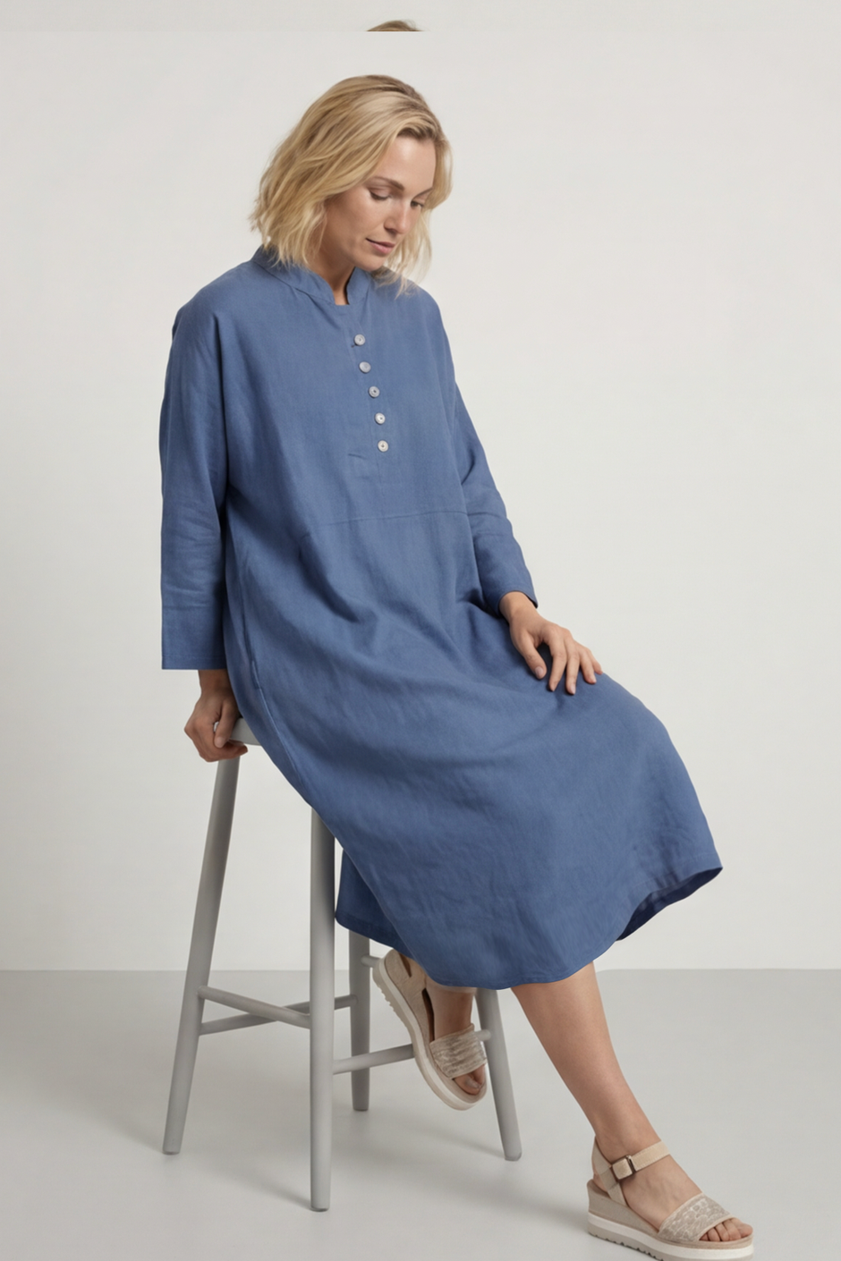 Helena Linen Dress Blue