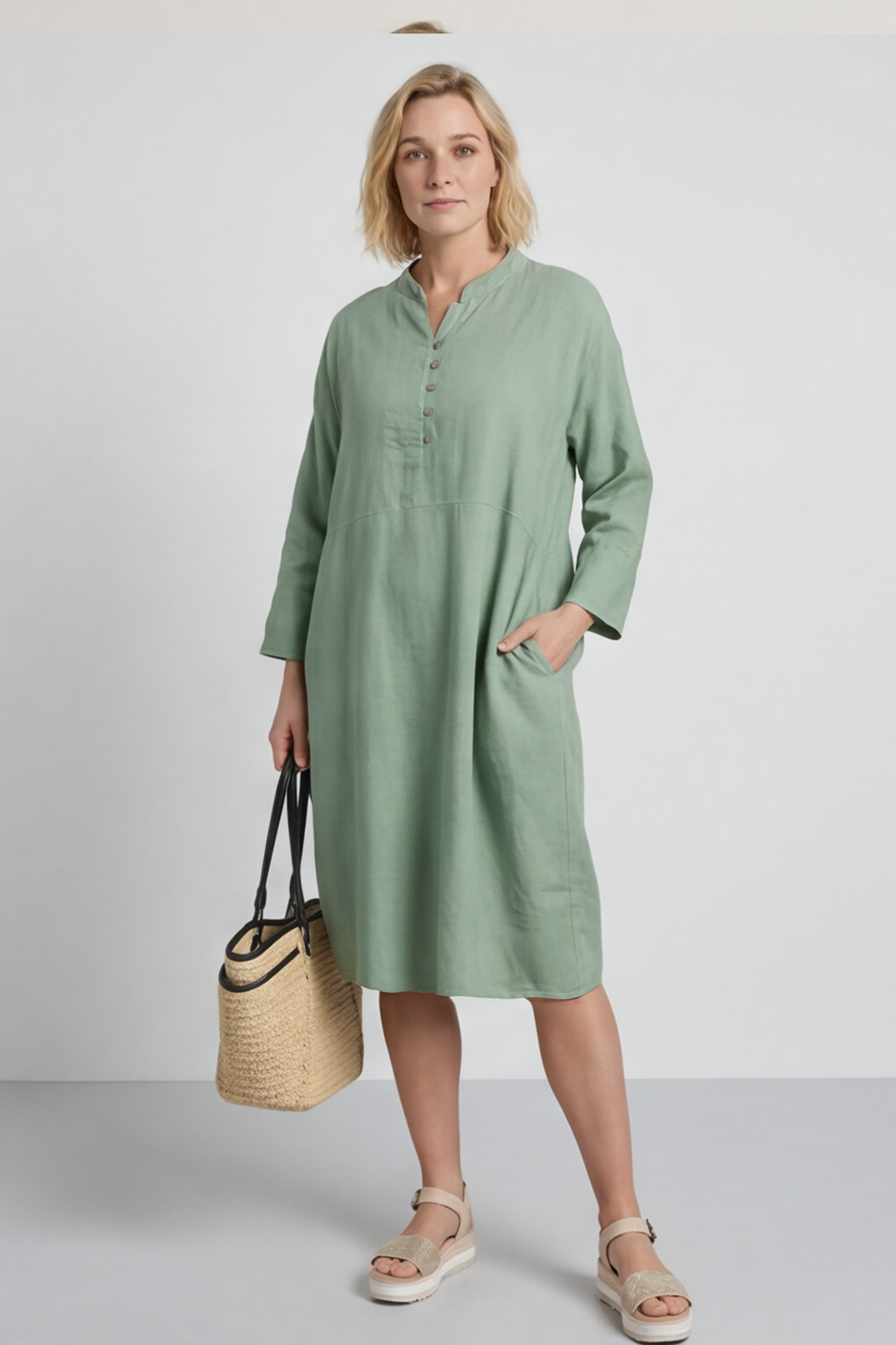Helena Linen Dress Green