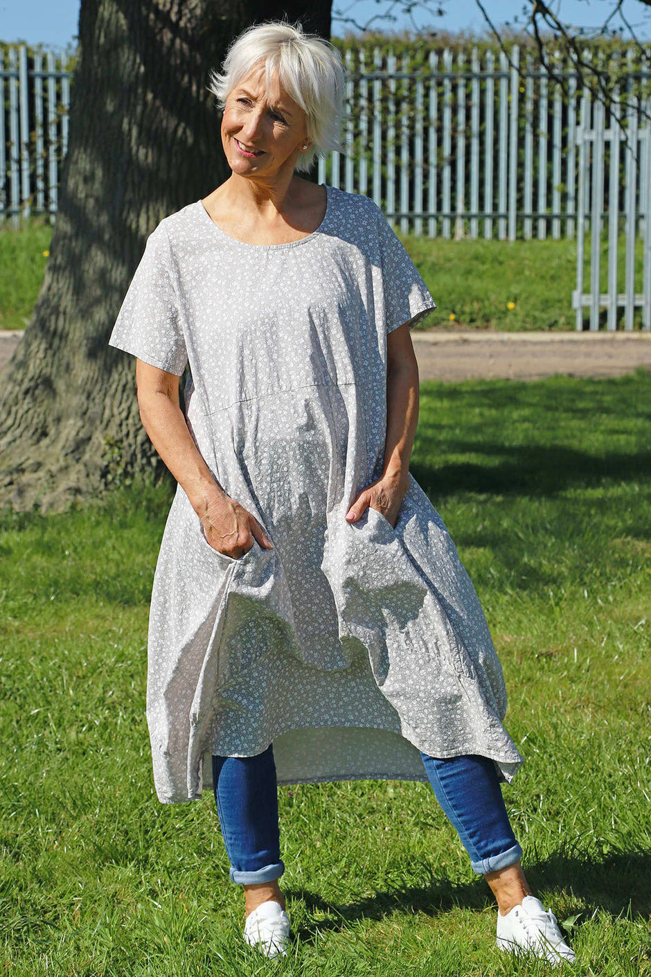 Rosalind Ditsy Cotton Dress Stone