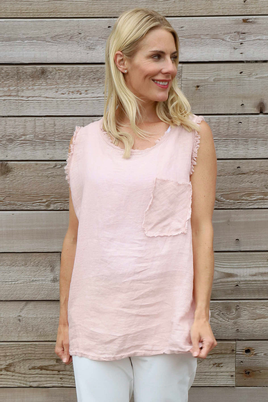 Therese Sleeveless Linen Top Pink