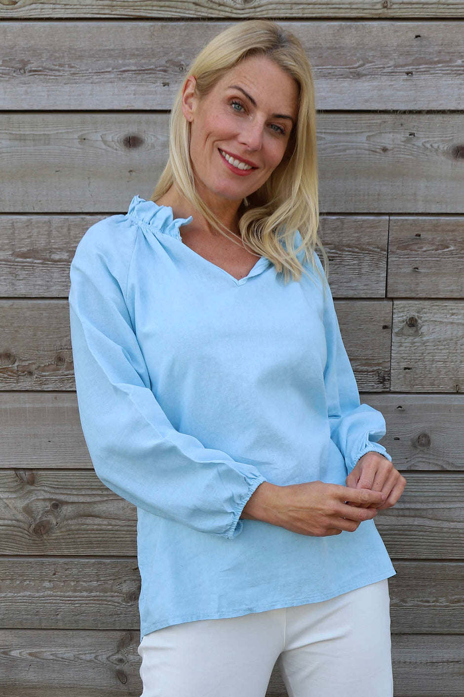 Charmaine Linen Top Light Blue