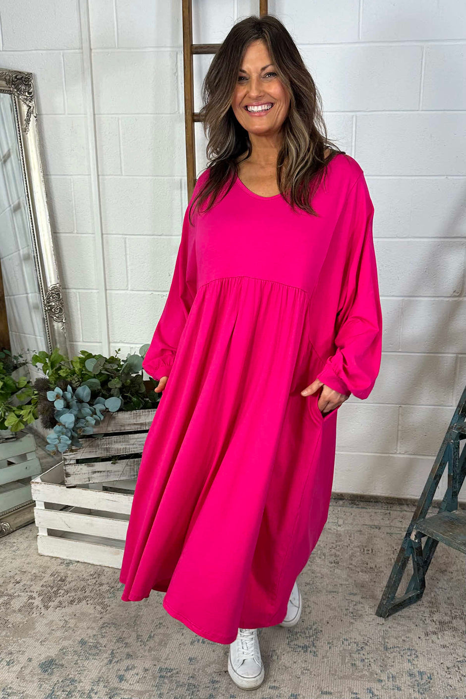 Eliza Cotton Dress Fuchsia