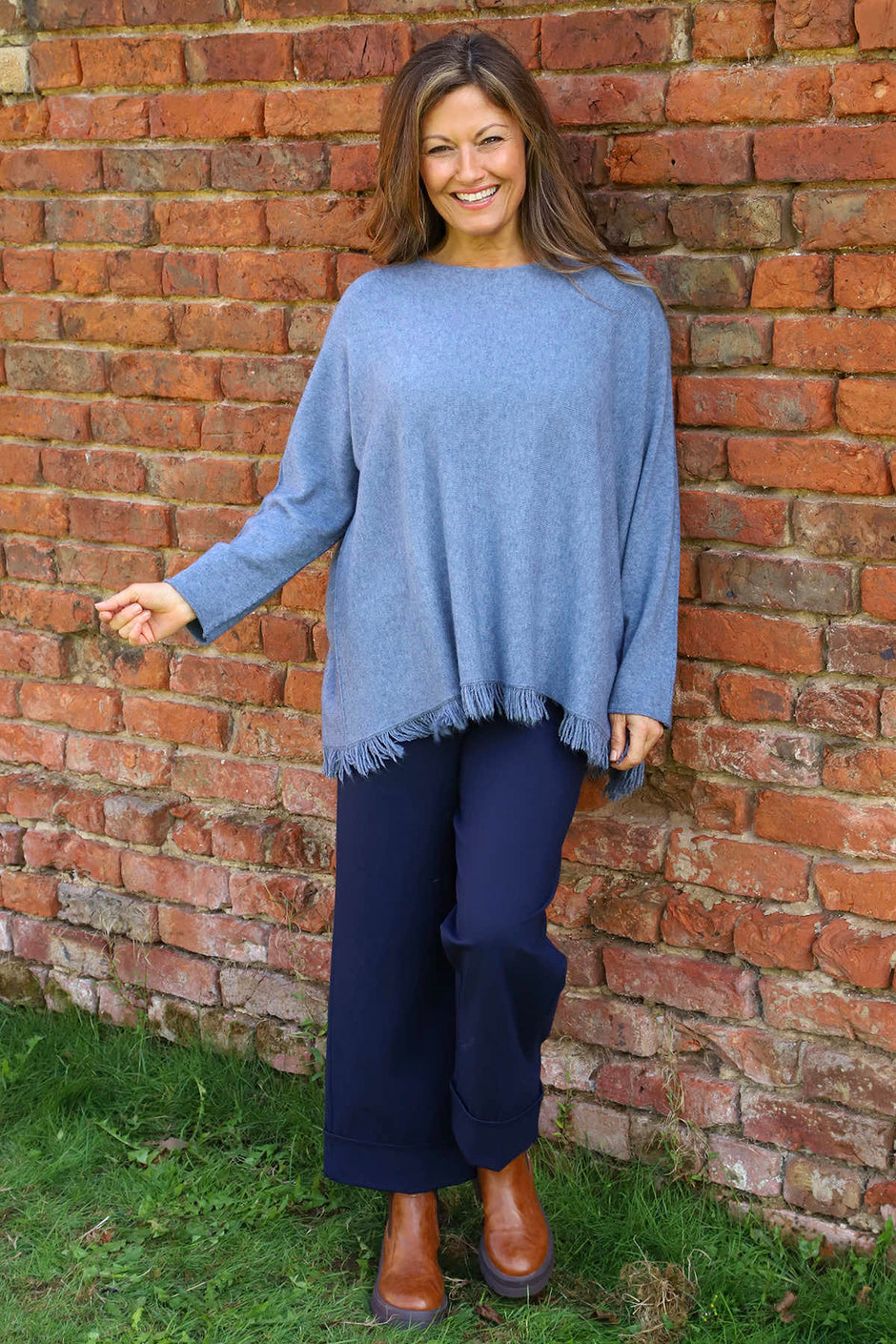 Sally Fringe Hem Jumper Blue