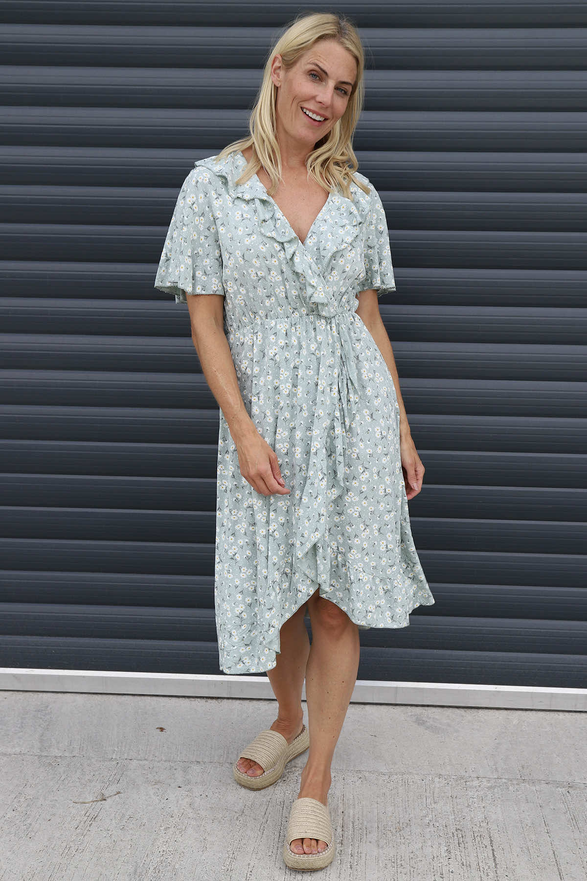 green and white floral wrap dress Women's Under Swaying Palms Ivory & Green Tropical Flutter Maxi Dress | Size: S main image 1