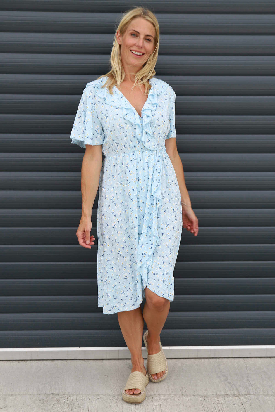Etienne Floral Wrap Dress Light Blue