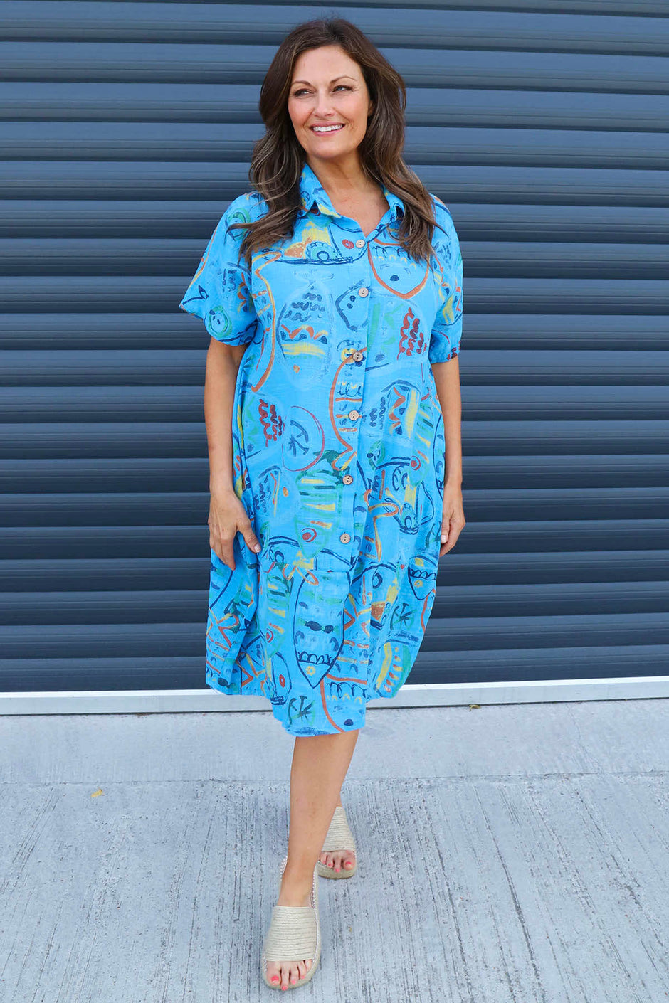Naida Print Button Tunic Kingfisher