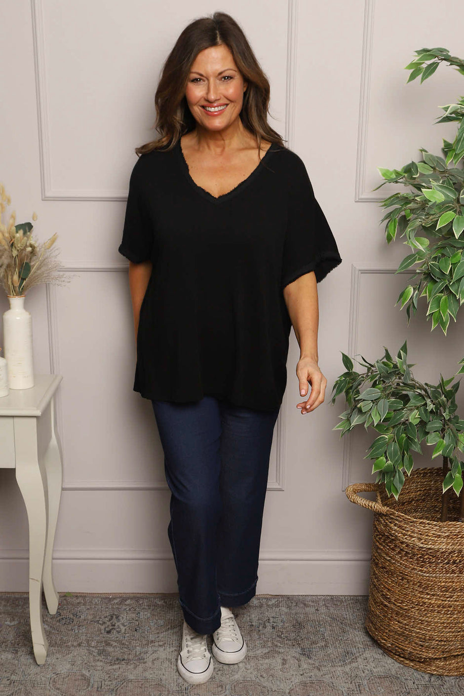 Burford V-Neck Top Black