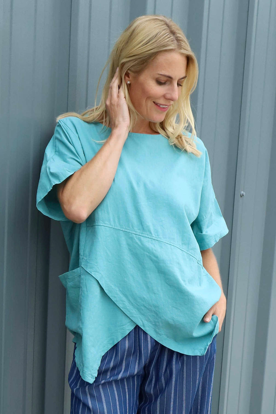 Merle Pocket Linen Top Sage Green