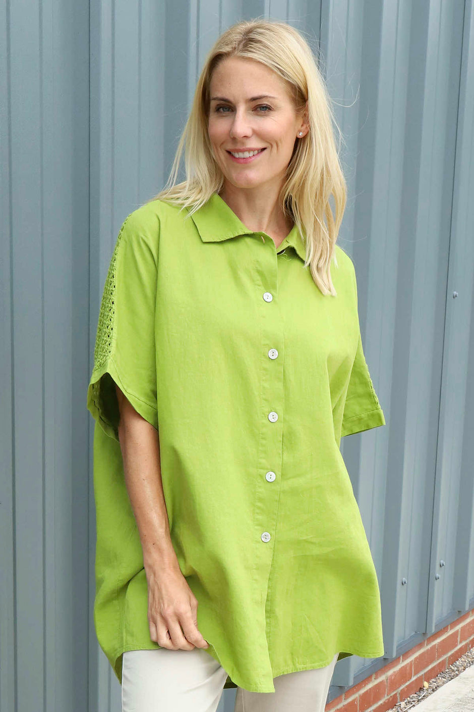 Theodora Crochet Detail Shirt Olive